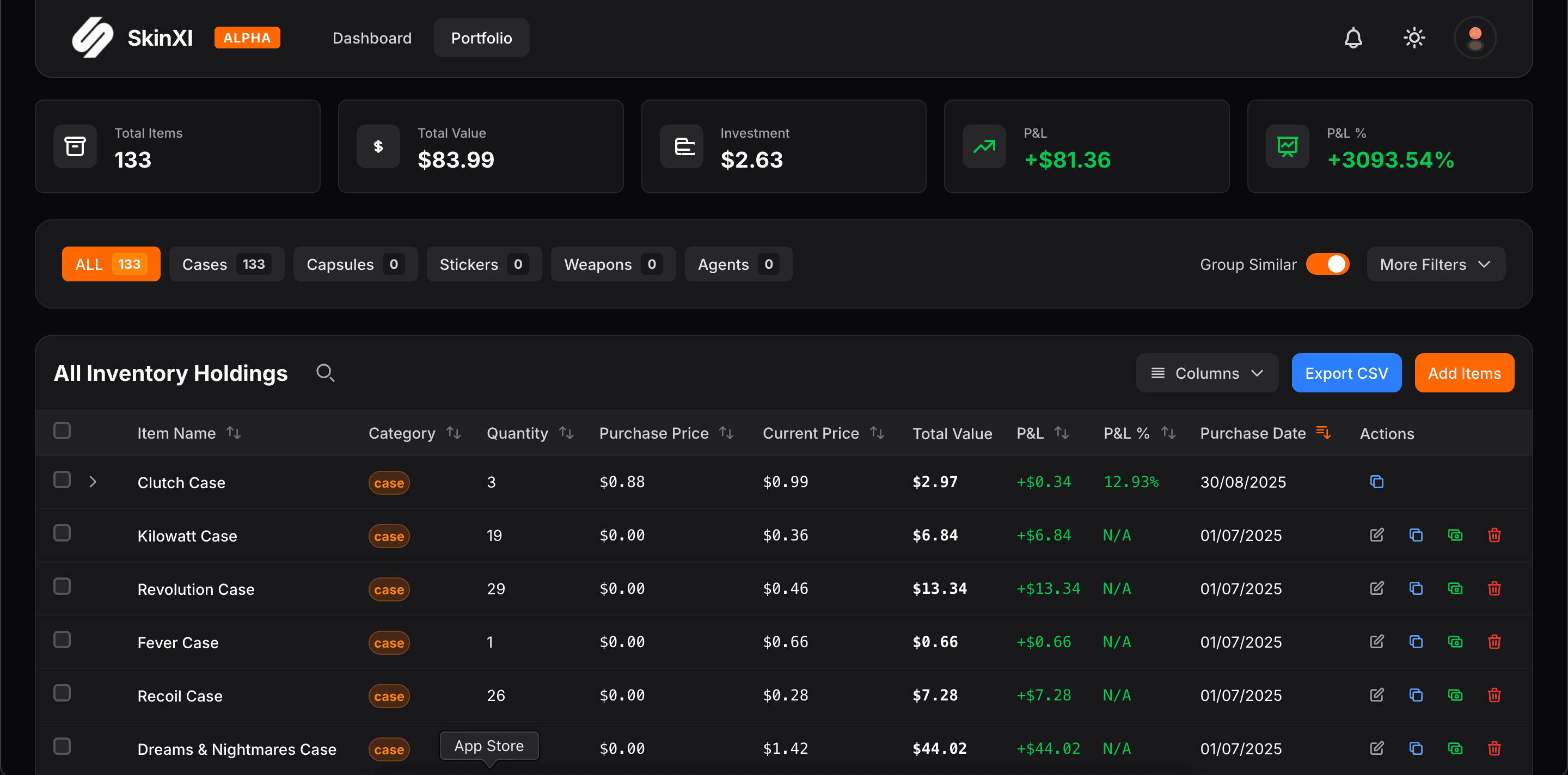 SkinXI dashboard preview